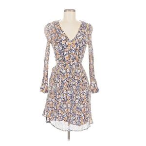 Caroll Paris Floral V-Neck Mini Dress Long Sleeve with Waist Tie Size 38 Cottage